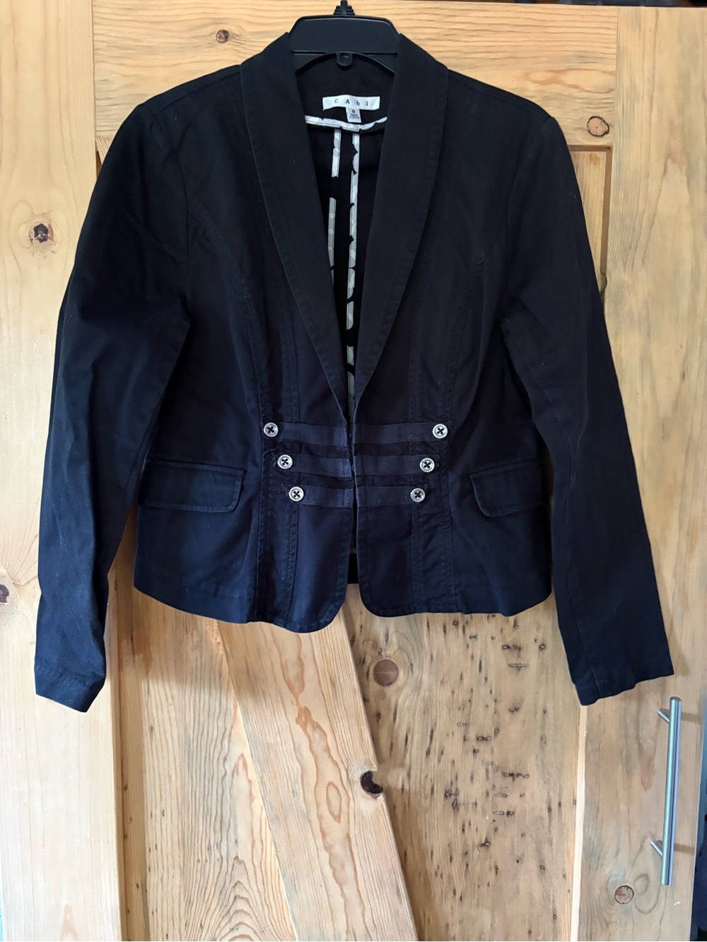 CAbi Black Military-Style Blazer with Decorative Buttons